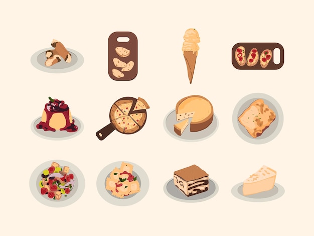 Conjunto de ilustración de comida italiana