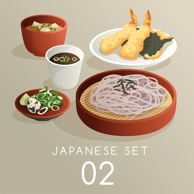 Conjunto de ilustración de comida japonesa