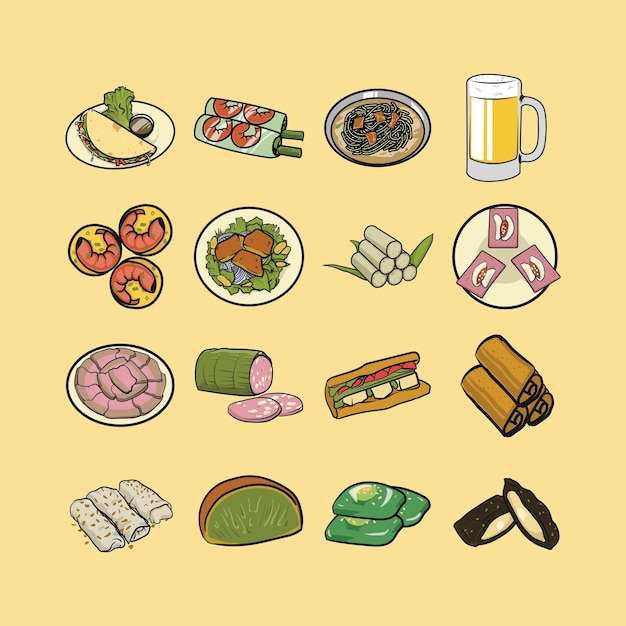 Conjunto de ilustración de comida de vietnam