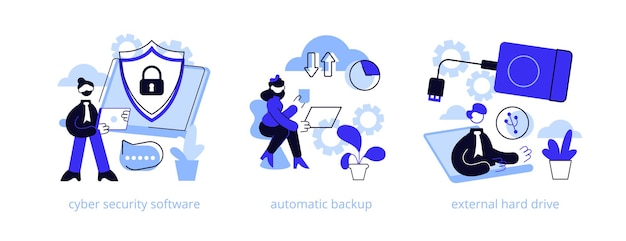 Conjunto de ilustración de concepto abstracto de protección y recuperación de datos