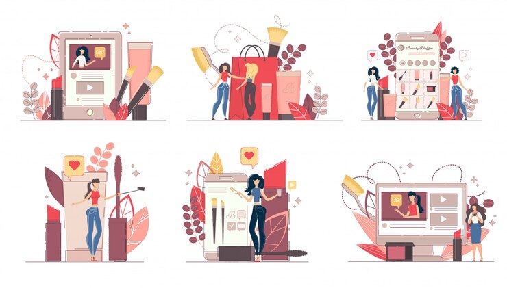 Vector conjunto de ilustración de concepto de belleza moda blog