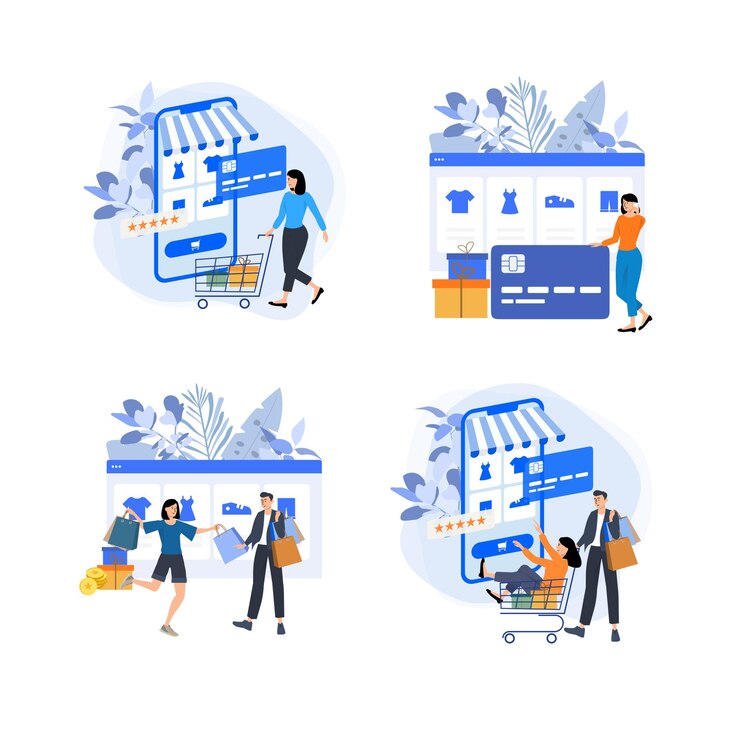 Conjunto de ilustración de concepto de compras en línea