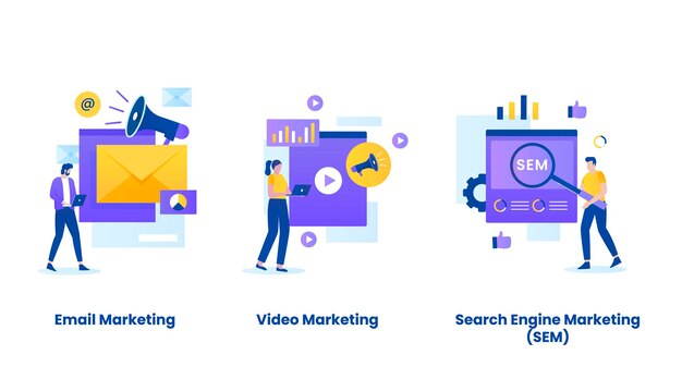 Conjunto de ilustración de concepto de marketing digital