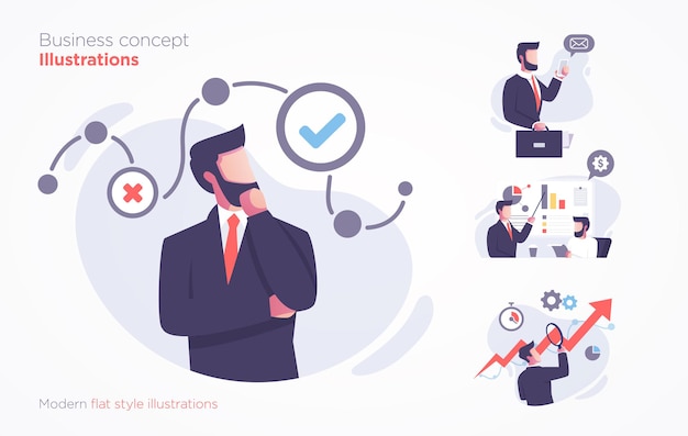 Conjunto de ilustración de concepto de negocio. Ilustración de vector de estilo plano moderno
