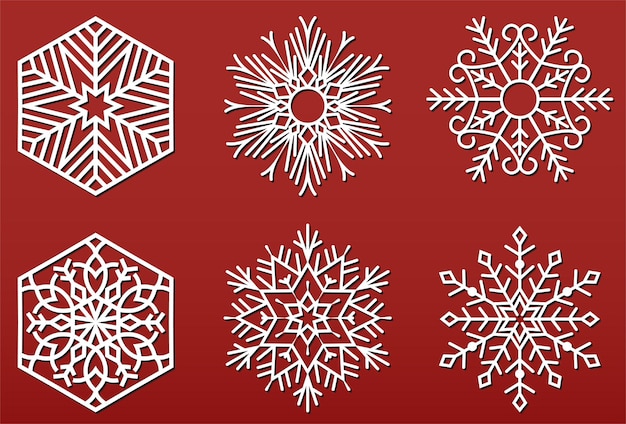 Conjunto de ilustración de copos de nieve Elementos de decoración de Navidad y año nuevo cortados en papel