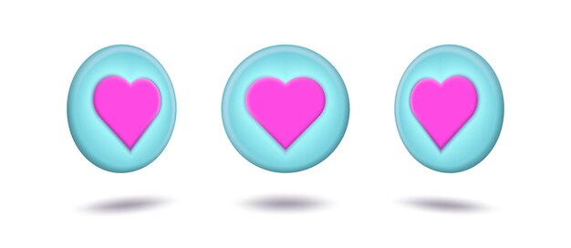 Conjunto de ilustración de corazones 3d. Ilustración vectorial 3d
