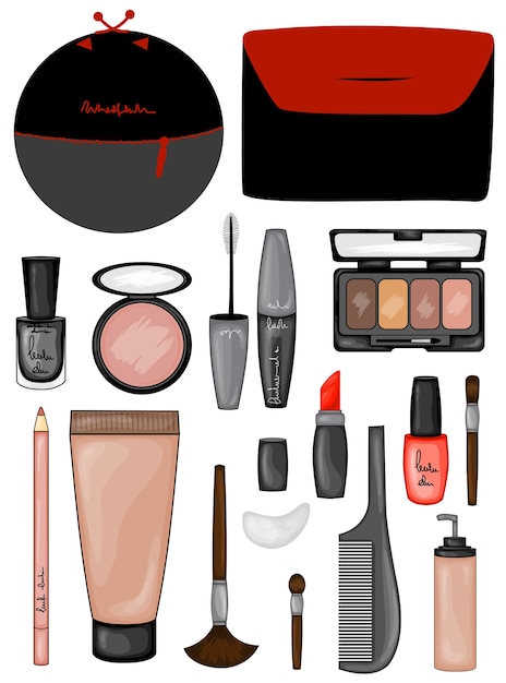 Vector conjunto de ilustración de cosméticos de maquillaje