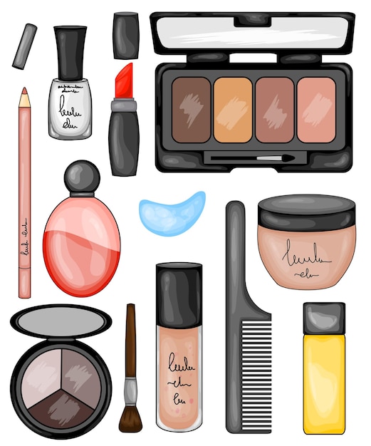 Conjunto de ilustración de cosméticos de maquillaje