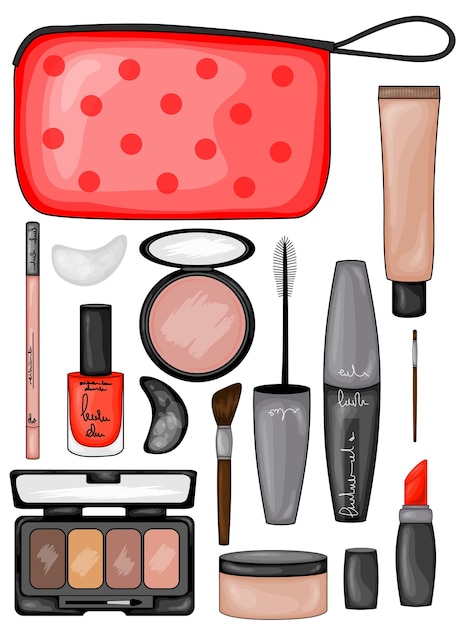 Conjunto de ilustración de cosméticos de maquillaje