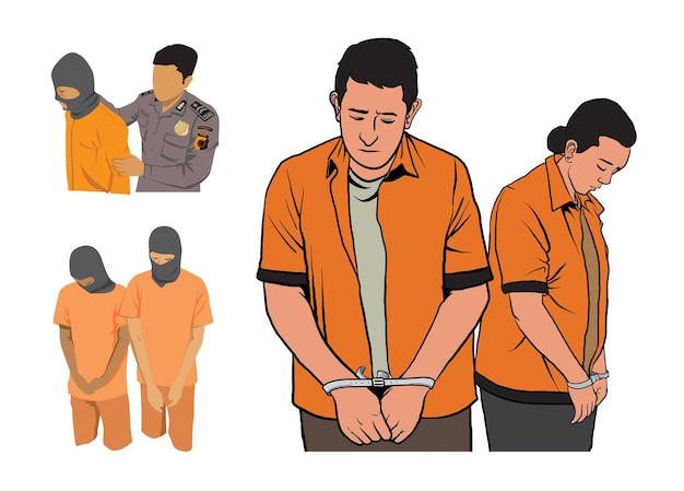 Conjunto de ilustración criminal arrestada