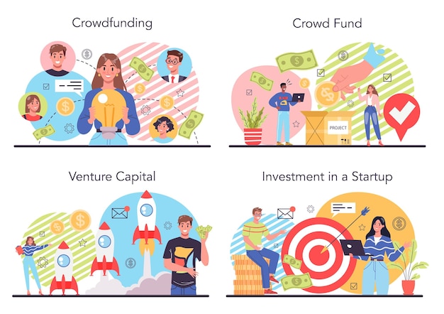 Conjunto de ilustración de crowdfunding