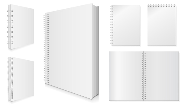 Vector conjunto de ilustración de cuaderno de espiral en blanco