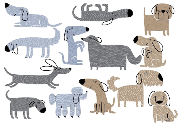 conjunto de ilustración dibujada a mano con perros lindos