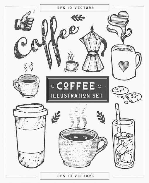 Conjunto de ilustración dibujado a mano café.