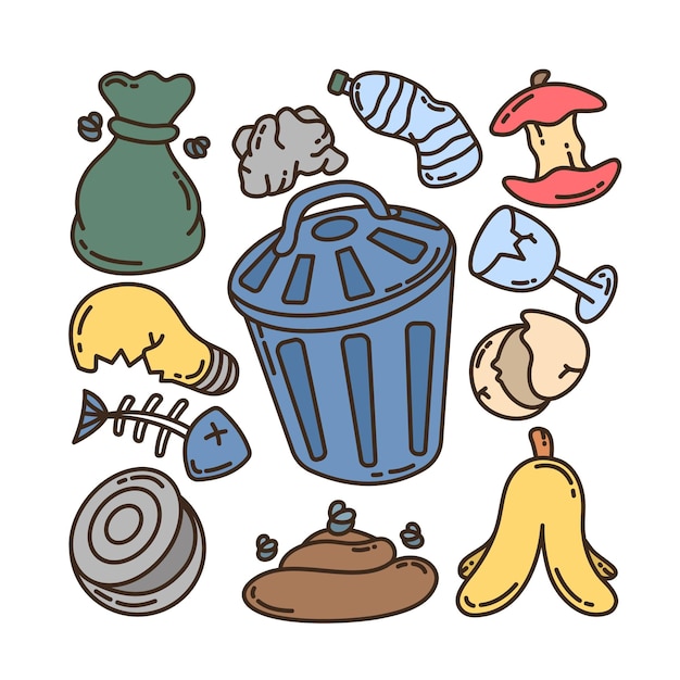 Vector conjunto de ilustración de dibujos animados de basura