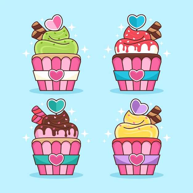 Vector conjunto de ilustración de dibujos animados de cupcake