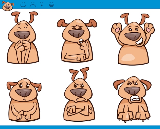 Conjunto de ilustración de dibujos animados de emociones de perro