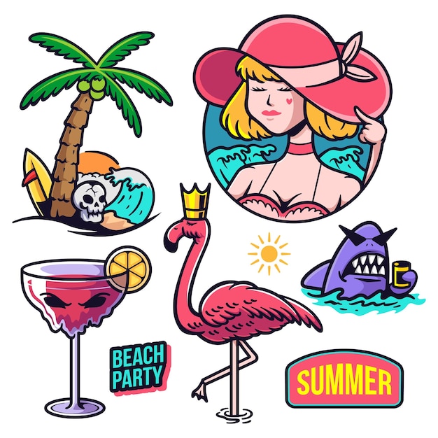 Conjunto de ilustración de dibujos animados de fiesta de verano