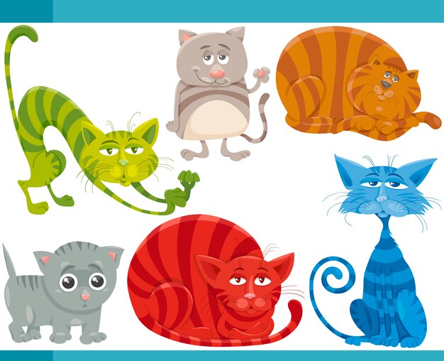 conjunto de ilustración de dibujos animados de gatos divertidos