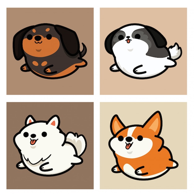 Conjunto de ilustración de dibujos animados lindo perro kawaii | Vector  Premium