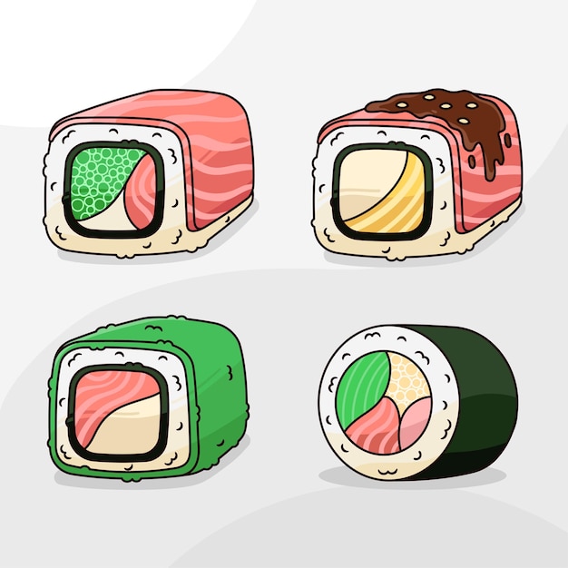 Conjunto de ilustración de dibujos animados lindo sushi