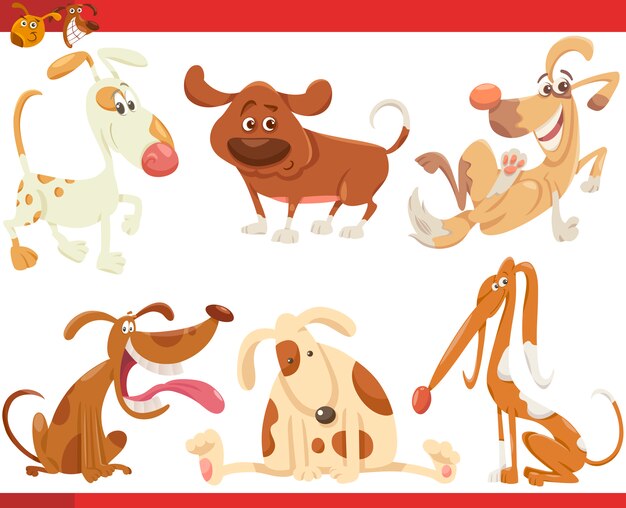 Conjunto de ilustración de dibujos animados de perros felices
