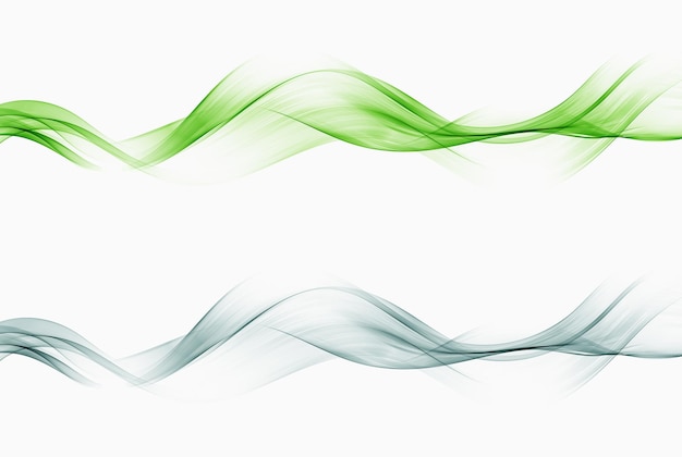 Conjunto de ilustración de diseño de línea de humo de movimiento de flujo de curva verde transparente de onda de color abstracto