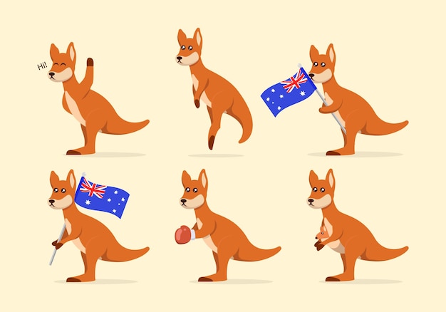 Vector conjunto de ilustración de diseño de logotipo de mascota canguro lindo