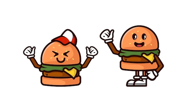 Conjunto de ilustración de diseño de logotipo de mascota de hamburguesa