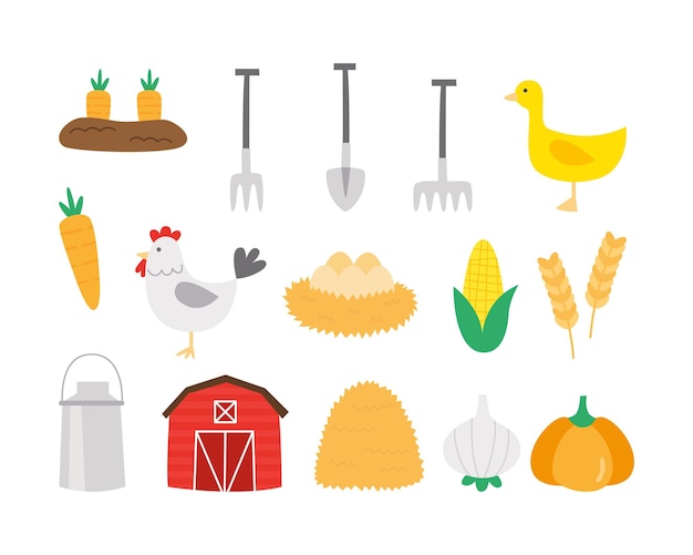 Conjunto de ilustración de diseño plano de elemento de granja