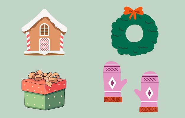 Conjunto de ilustración de diseño plano de elemento de navidad