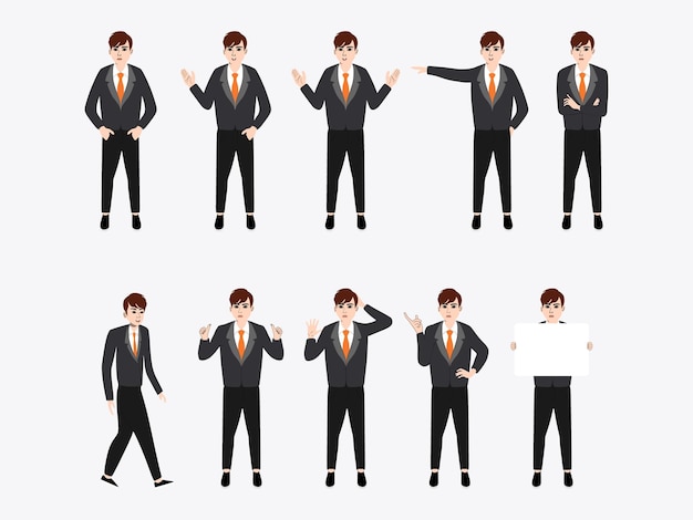 Conjunto de ilustración de diseño plano de hombre de negocios