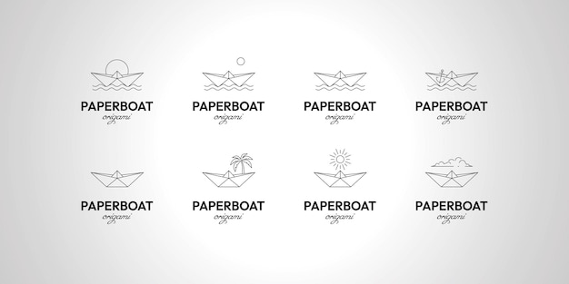 Conjunto de ilustración de diseño de vector de logotipo mínimo de arte de línea de barco de papel de paquete