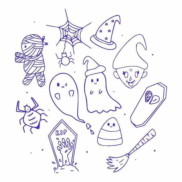 Conjunto de ilustración de doodle de elemento de Halloween Colección dibujada a mano de Halloween