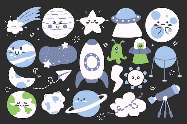 Conjunto de ilustración de doodle espacial