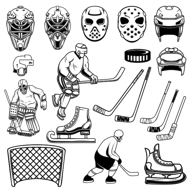 Conjunto de ilustración de elementos de diseño de hockey