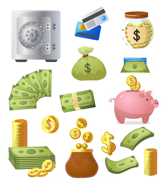 Vector conjunto de ilustración de elementos de sistema de dinero personal