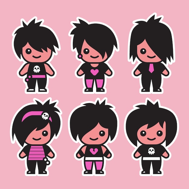 Vector conjunto de ilustración emo dibujada a mano