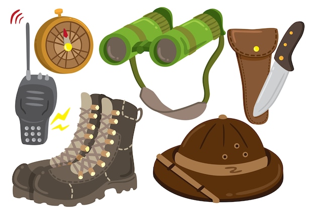 Conjunto de ilustración de engranaje de aventura