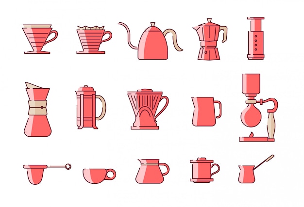 Conjunto de ilustración de equipos de elaboración de café manual. Bueno para resaltar instagram e ícono