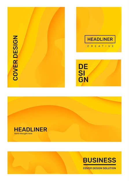 conjunto de ilustración de estilo de corte de papel abstracto amarillo creativo con encabezado