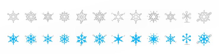Vector conjunto de ilustración de estilo diferente de icono de copos de nieve