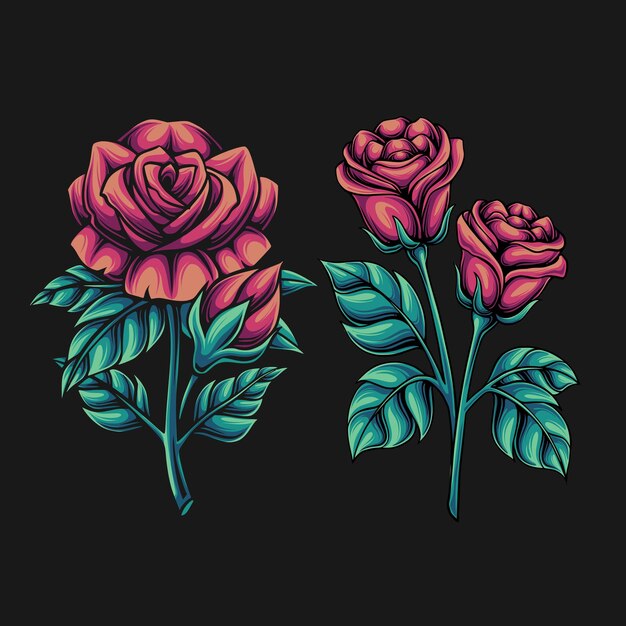 Conjunto de ilustración de flor rosa