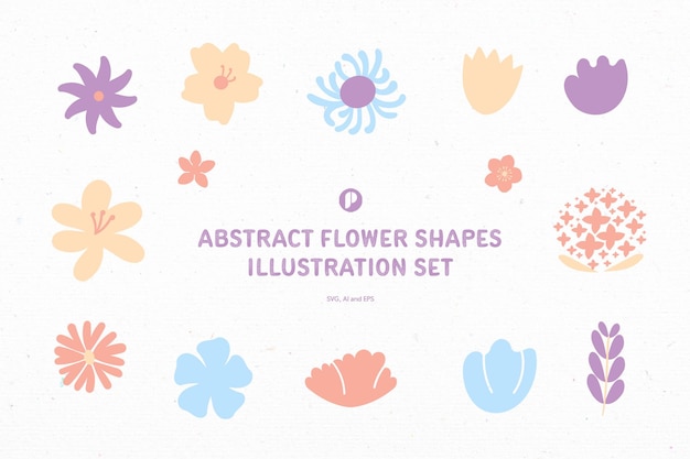 Conjunto de ilustración de formas de flores abstractas encantadoras