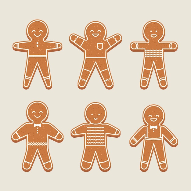 Vector conjunto de ilustración de galleta de hombre de pan de jengibre de diseño plano