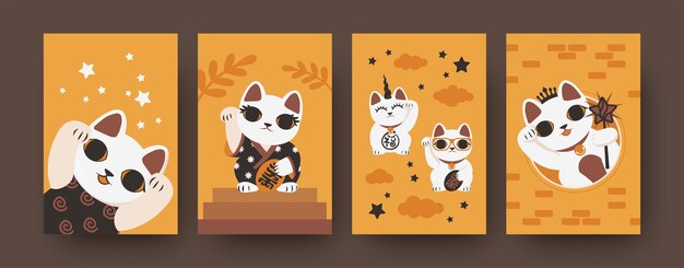 Conjunto de ilustración de gatos japoneses