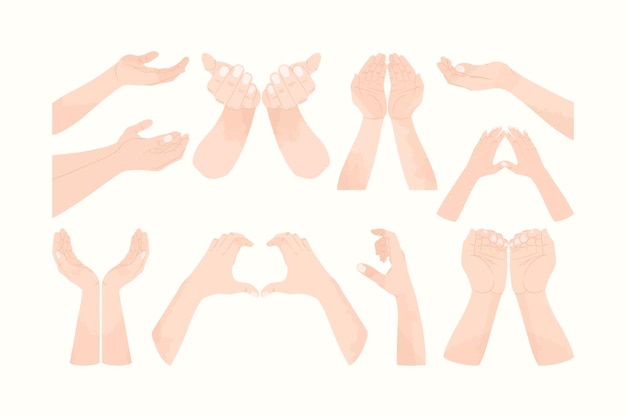Vector conjunto de ilustración de gesto de mano dando