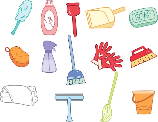 Vector conjunto de ilustración de herramientas limpias para el hogar