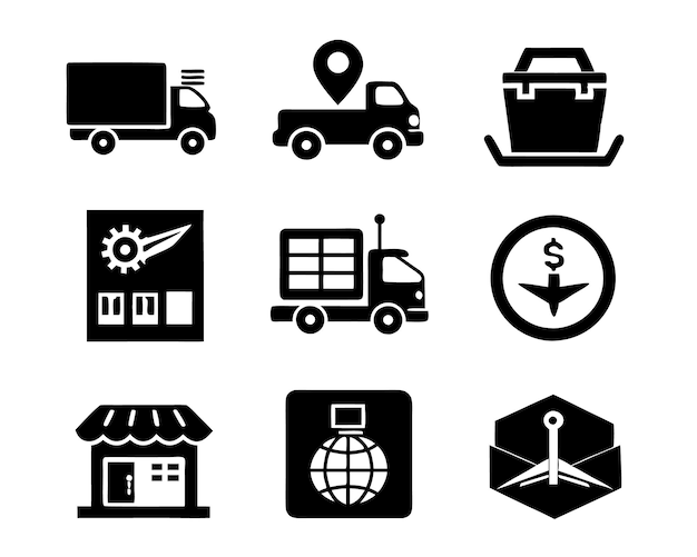 conjunto de ilustración de icono logístico entrega transporte envío negocio industria de carga