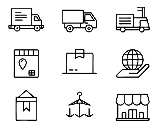 conjunto de ilustración de icono logístico entrega transporte envío negocio industria de carga